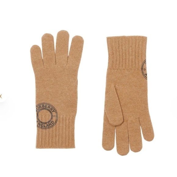 NWT Burberry Cashmere blend gloves with logo in camel beige color - Picture 1 of 4